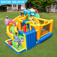 Structure gonflable combinée avec toboggan conforme à la norme EN71, idéale pour les sorties en famille et les jeux dans le jardin, convient à 4 enfants, château gonflable jaune