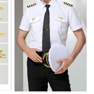 Uniforme de pilote classique pour hommes Chemise personnalisée en polycoton à manches courtes bleu Airline Design Service ODM et OEM disponible Uniforme de compagnie aérienne - Product Image 5