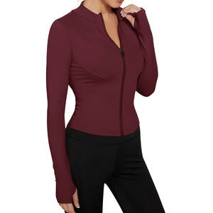 Veste de sport pour femmes, fermeture éclair, col montant, manches longues, amincissante, vêtements de course, respirante, séchage rapide, haut de yoga - Product Image 3