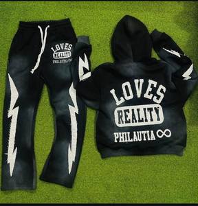 Conjunto de sudadera con capucha y pantalones de chándal con cremallera personalizada de alta calidad Traje de chándal de manga larga para patrón sólido de invierno - Product Image 1