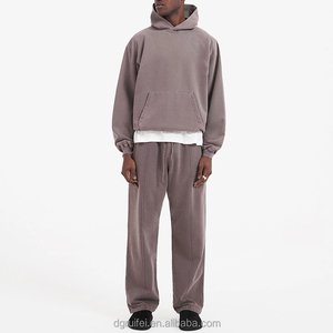 Heavyweight Cotton Acid Wash Hoodie and Sweatpants Set 2 Pieces Plain Blank Vintage Sweatsuits Tracksuits for Men - Product Image 4