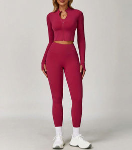 Conjunto de chaqueta y pantalones con cremallera de entrenamiento sin costuras para mujer Conjunto de Yoga de alta elasticidad para fitness Ropa cómoda para la piel - Product Image 5