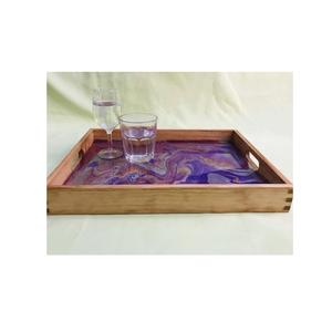 Texture en bois naturel poli à la main et plateau en résine pour la décoration de Table, plateaux de service en résine et en bois de forme hexagonale de meilleure qualité - Product Image 4