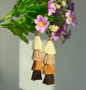 Premium Quality Layered Tassel Dangle <b>Earrings</b>, Pine Shale Tassel <b>Earrings</b> - Product Image 2