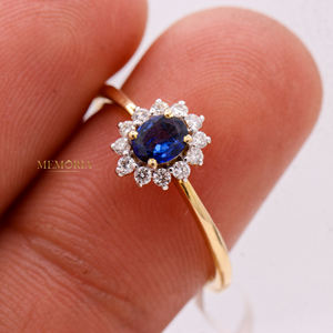 Precioso zafiro azul Natural y piedra preciosa de diamante 14K oro amarillo sólido hecho a mano mujeres Anillos De Compromiso joyería para venta al por mayor - Product Image 3