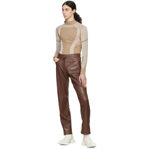Pantalons en cuir pour hommes de haute qualité fabriqués dans des matériaux Vente en gros Prix bon marché Pantalon en cuir de vachette imprimé de logo personnalisé - Product Image 6