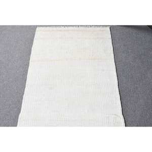 Alfombra de lana hecha a mano blanca moderna de 2x8,7 pies, diseño rectangular de retazos turcos para decoración para sala de estar, látex para uso en el pasillo del dormitorio - Product Image 3