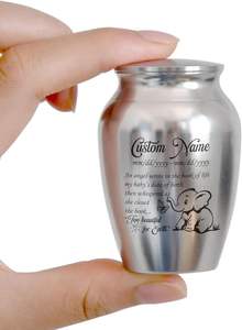 Personalized Stainless Steel <b>Mini</b> Urn Decorative Memorial Keepsake Custom Baby Elephant Design for Baby Boy - Product Image 4