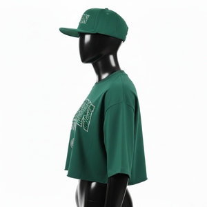 Crop top femme en jersey de coton et polyester, léger, confortable, avec logo imprimé en strass.  Chemise crop top femme en coton. - Product Image 5