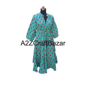 Robe coréenne Himanshi vintage mi-longue à manches longues à fleurs, faite à la main, écologique, respirante, en coton, confortable, coupe ample - Product Image 5