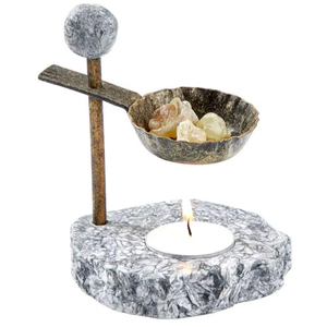 Quemador de resina de piedra rústica con taza de metal y asa esférica de fieltro, calentador de incienso bakhoor para velas de té, soporte decorativo para aromas - Product Image 1