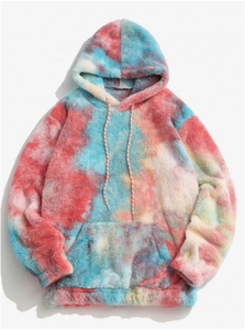 Venta al por mayor de encargo de alta calidad 100% algodón Tie Dye moda sudaderas con capucha hombres canguro bolsillo Tie Dye piel sintética mullidas sudaderas con capucha hombres - Product Image 5