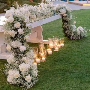 Camino de Mesa de Flores de Rosa de Seda Artificial Blanca de 3 m, Decoración Moderna para Vestíbulo de Hotel, Arreglo de Paniculata para Boda, Directo de Fábrica - Product Image 1