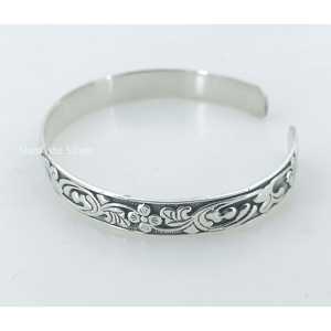 925 Sterling <b>Silver</b> Open <b>Cuff</b> Floral Tennis <b>Bracelet</b> Handmade Adjustable Bangle for Birthday Anniversary Valentine's Day - Product Image 3