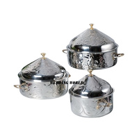 Olla de acero nácar decorativa para mesa con perilla dorada, juego de tres cazuelas de lujo, nuevo calentador de alimentos de Metal con estilo clásico
