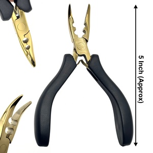 Pince professionnelle en acier inoxydable doré pour extensions de cheveux, 5 pouces, outil de salon, pour micro-anneaux et kératine, durable et réutilisable - Product Image 1