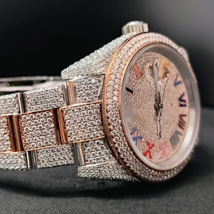 Tùy Chỉnh Sang Trọng Thương Hiệu Mạ Vàng Vvs Moissanite Kim Cương Đồng Hồ Hip Hop Phong Cách Sapphire Trường Hợp Đồng Hồ Cơ Khí Dây Đeo Da Người Đàn Ông - Product Image 6