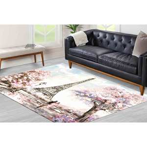 Alfombra Torre Eiffel: Árbol con Hojas Rosas, Decoración Romántica de París, Alfombra de Chenilla - Product Image 4