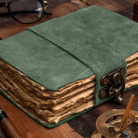 Vintage Journal Premium A5 Unruled 200 Page Diary Hecho a mano Reciclado Deckle Edge Paper Green Notebook Premium Leather Sketchbooks