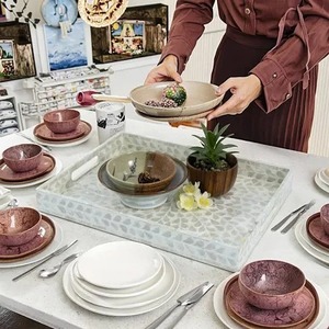 ถาดใส่ของประดับมุกทรงสี่เหลี่ยมผืนผ้าทำด้วยมือแบบทันสมัยสำหรับบริการอาหารเช้าและชา - Product Image 4