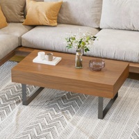 Table basse industrielle moderne avec tiroir de rangement extensible Pieds en métal avec traîneau et grain de bois Surface pour meubles de maison