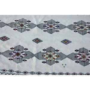 Alfombra de área de lana blanca Bohemia turca Vintage 27X68 pies patrón de retazos de tejido plano de gran tamaño para decoración para sala de estar látex de coche - Product Image 5