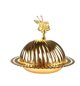 Frutero Elegante de Metal Pulido Dorado con Tapa, Nuevo Centro de Mesa Elegante para Servir Comida - Product Image 3