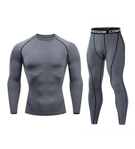 Ensemble de vêtements de sport respirants et simples, grande taille, effet délavé, avec chemises et pantalons de compression, entièrement personnalisable avec votre propre logo pour l'automne - Product Image 3