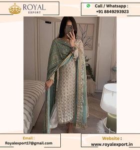 Nouveau haut de travail brodé en fausse georgette de créateur avec vêtements indiens et pakistanais Dupatta assortis - Product Image 2