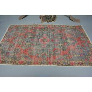 Tapis turc vintage classique rouge gris 4.3 X 7.2ft grande surface en peluche Pile hauteur motif abstrait laine Latex pour couloir chambre décor - Product Image 3