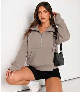 Sweat à capuche pour femme avec demi-zip et manches longues, fabriqué en tissu doux et confortable pour un usage quotidien décontracté, facile à porter - Product Image 4