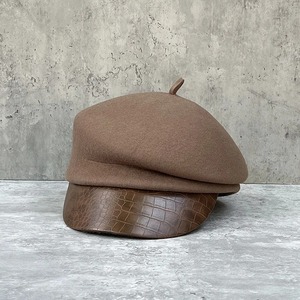 Chapeau de gavroche automne/hiver de style coréen pour femmes casquette de canard de chevalier britannique avec béret en laine à bord en cuir à la mode pour tenue décontractée - Product Image 1