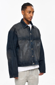 Chaqueta Vaquera Corta para Hombre, Lavada y Personalizada, con Decoración de Botones Cepillados a Mano, Estilo Urbano para Salidas Informales - Product Image 4