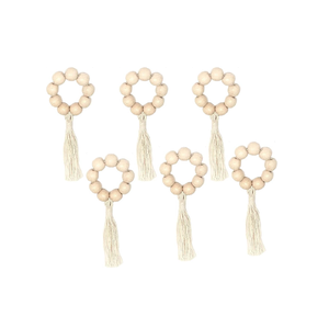 Perles en bois rustiques gland corde anneau de serviette perles rondes couleur originale corde de chanvre boucle de serviette 4 pièces au meilleur prix - Product Image 2