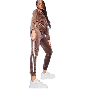 Velour Tracksuits Wanita dengan Side Stripe Wanita Velour Kosong Gym Tracksuit dengan Side Stripe Nama Merek Tracksuit Jogging Suit Ve