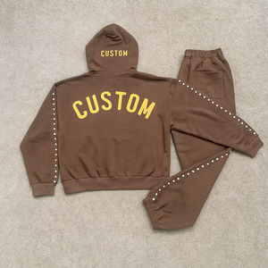 Sudadera con Capucha y Pantalones Deportivos Holgados con Logotipo Personalizado, Serigrafía, Pedrería, Cierre de Cremallera, Ropa Deportiva de Algodón Grueso para Hombre - Product Image 2