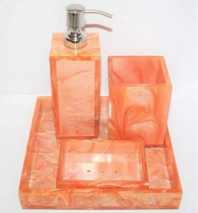 Ensemble d'accessoires de salle de bain en résine écologique de luxe, fait main, couleur personnalisée, quatre pièces, distributeur de savon, qualité supérieure, utilisation personnalisée - Product Image 2