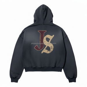 Heavyweight 365 GSM Fleece Zipper Hoodie Tela de algodón de primera calidad Impreso personalizado Logotipo bordado Unisex Style Basics Zipper Hoodie - Product Image 2