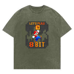 "دعونا نلعب 8-بت" بكسل ماريو غسلها تي-الرجعية الألعاب الحنين خمر نمط الراحة - Product Image 4