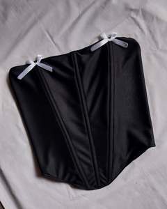 Corsé sin tirantes para mujer, corpiño de piel sintética con cremallera frontal y diseño de cintura adelgazante - Product Image 1