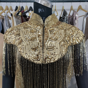 Elegante vestido de fiesta de noche antiestático para mujer, capa con cuentas, hermoso diseño bordado, cristal decorado, Organza hecha - Product Image 4