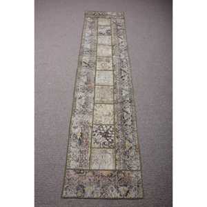 พรมตุรกีขนาด 1.9x8 ฟุต, พรมวินเทจแบบยาว, พรมขอบสีน้ำตาลเทา - Product Image 1