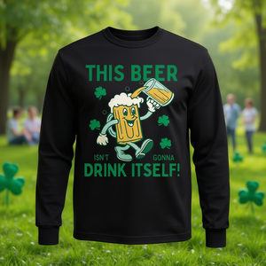 Maglietta a maniche lunghe per il Giorno di San Patrizio: Questa birra non si beverà da sola - Maglietta promozionale per la birra - Product Image 3