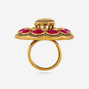 Kundan Fashionable Adjustable Copper Finger <b>Ring</b> 189200 with Princess Cut Diamond Gold Plated Free <b>Size</b> for Party Occasions - Product Image 4