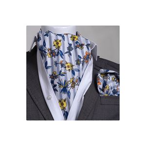 Ensemble écharpe et mouchoir carrés en tissu à motifs floraux bleus pour hommes, taille unique - Product Image 1