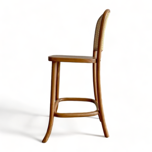 Chaise de bar en bois de teck moderne du milieu du siècle dos en rotin pour la maison cuisine café hôtel Restaurant ensemble de meubles pour une utilisation dans un centre commercial - Product Image 4