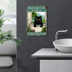 Drôle de salle de bain Métal <span class=keywords><strong>Aluminium</strong></span> Vintage Chat Noir Art Signe Mural Slogan 'Wash Your Paws' Convient pour Ferme, Maison, <span class=keywords><strong>Cuisine</strong></span>, - Product Image 3