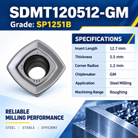 Plaquettes de fraisage carrées en carbure résistantes à l'usure avec revêtement PVD SDMT120512-GM SP1251B pour fraisage frontal CNC de l'acier HRC30-HRC45