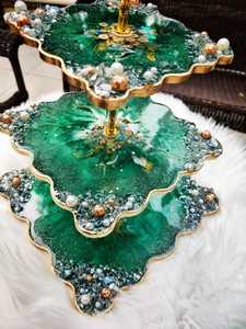 Plateau de service et dessous de verre à 3 niveaux en résine décorative de créateur, fabriqués à la main, de qualité supérieure, personnalisés pour les restaurants à domicile de l'Inde - Product Image 4