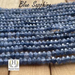 HAYAAT GEMS Perles rondelles à facettes en saphir bleu 4mm Brin de pierre lâche foré poli pour la fabrication de bijoux Collection de pierres précieuses - Product Image 1